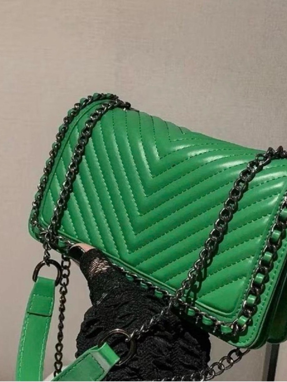 Green Quilted Chain Shoulder Bag